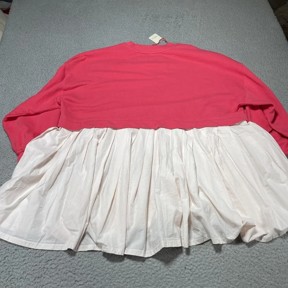 Free People‎ Sweater Dress Womens Medium Pink Colorblock Trapeze Knit OB1654405